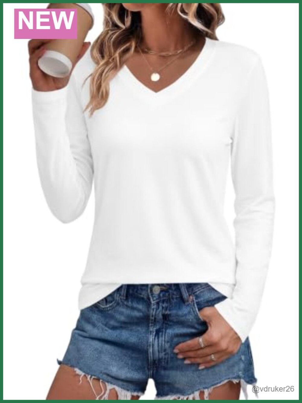 Womens V Neck Long Sleeve T-Shirt Cotton Blend Tee Relaxed Fit